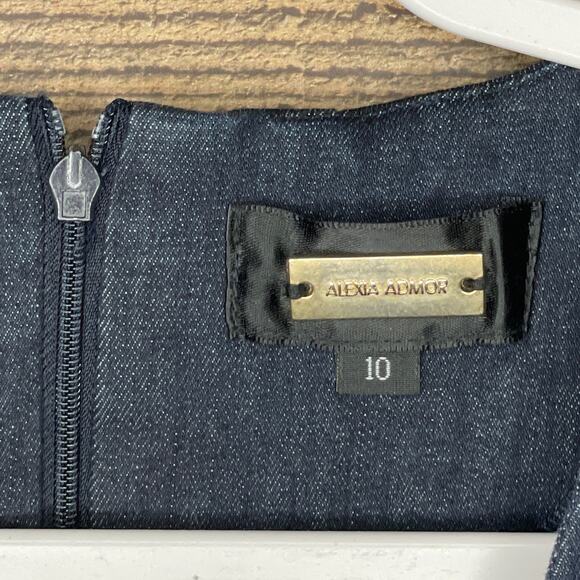 Alexia Admor Dark Blue Denim Sleeveless Dress Pink Floral Applique Size 10 - Picture 3 of 9